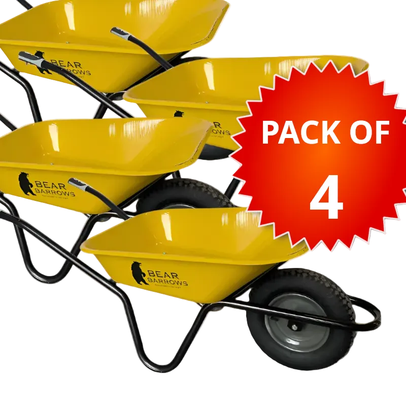 Bear Barrows X-Power 90L Yellow Tarmac/Construction Wheelbarrow (Pack of 4)