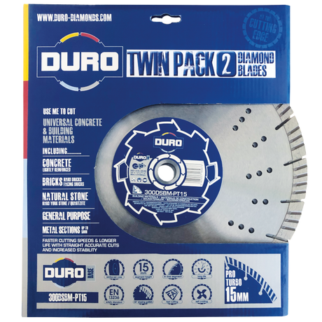 Duro Twin Pack of Universal Concrete & Building Materials Blades 15mm segment