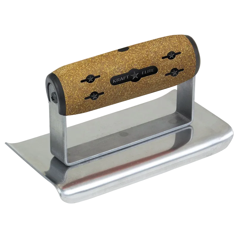 Kraft 8" x 4" 1/4"R Elite Series Stainless Steel Curved Edger with Cork Handle