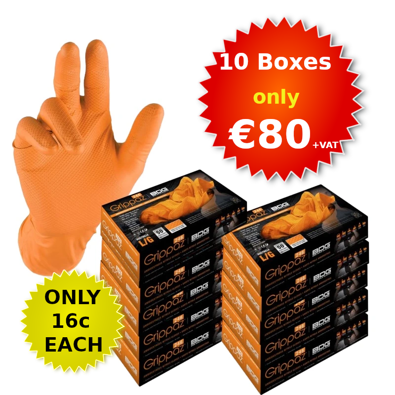 Grippaz Nitrile/Mechanics Glove Orange XL (10 Boxes of 50)