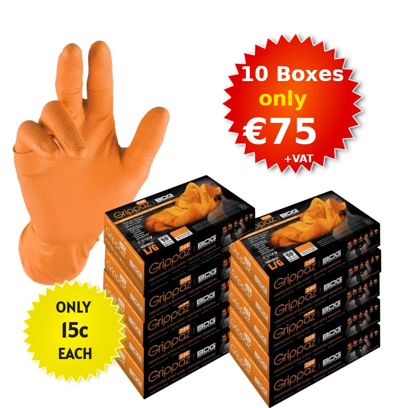 Grippaz Nitrile/Mechanics Glove Orange XL (10 Boxes of 50)