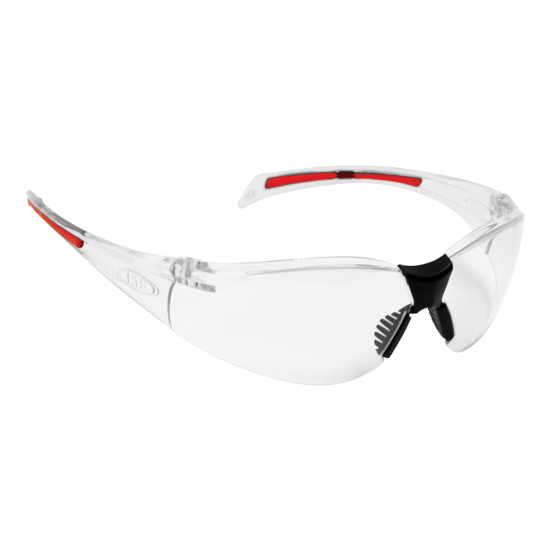 JSP Stealth™ 8000 Safety Specs  Clear Anti-scratch/Anti-mist Lenses - Clear / Red Frames (Pack of 12)