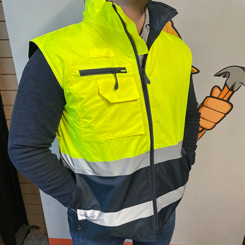 BODYTECH TWO TONE HI VIZ BODYWARMER, YELLOW & NAVY
