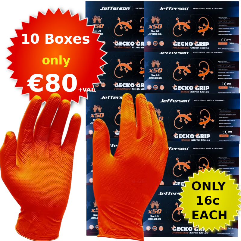 Jefferson Orange Gecko Grip Nitrile Gloves XL (10 Boxes of 50)