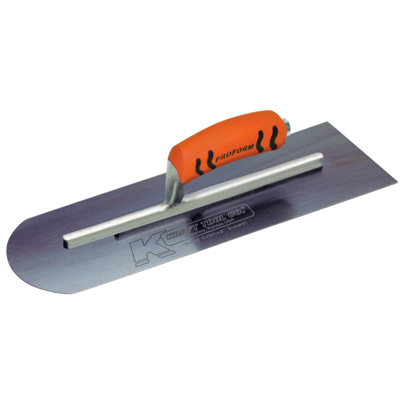 Kraft 16" x 5" Round Front/Square Back Blue Steel Cement Trowel with ProForm® Handle