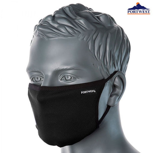 Portwest Face Mask- 3-Ply Anti-Microbial Fabric Black