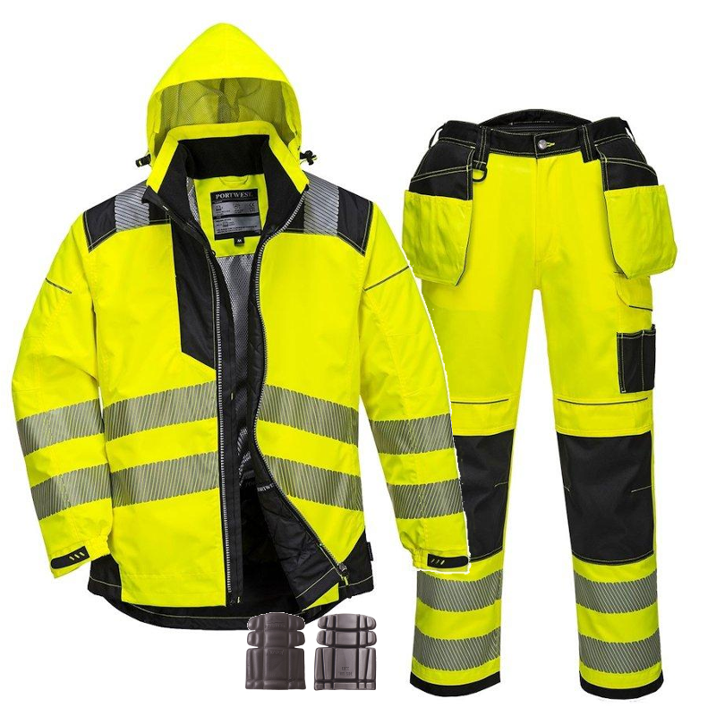 Portwest Vision Hi Vis Yellow Rain Jacket Trouser Suit Toolman Limited