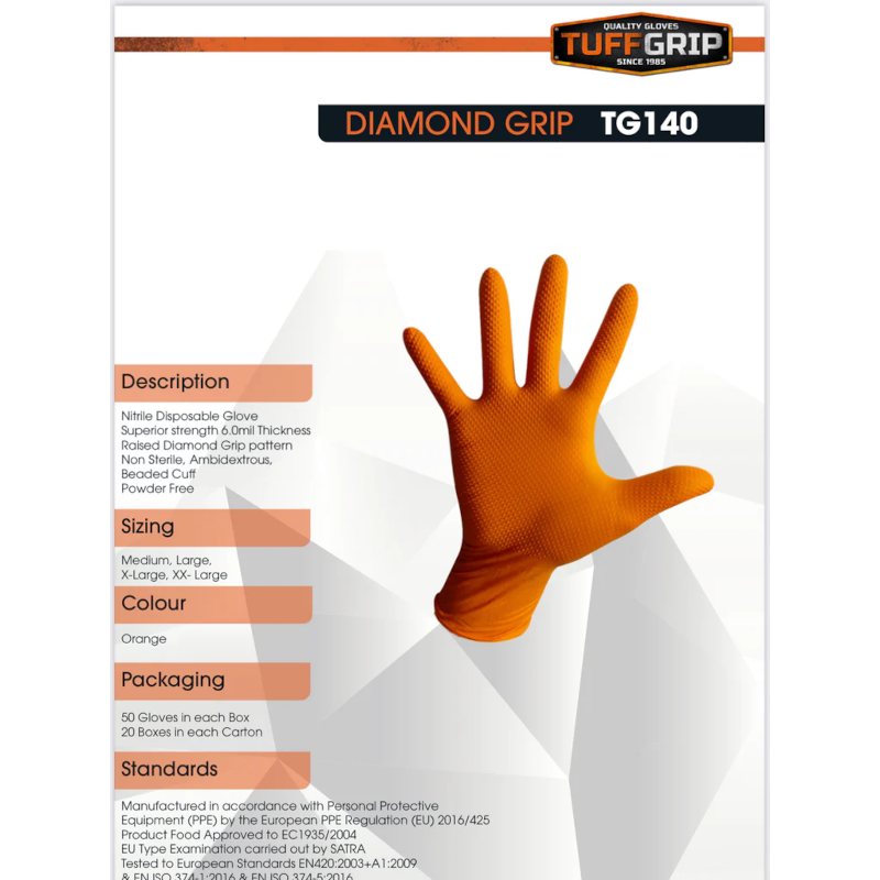 TUFFGRIP Disposable Gloves with Raised Diamond Grip (Box of 50)