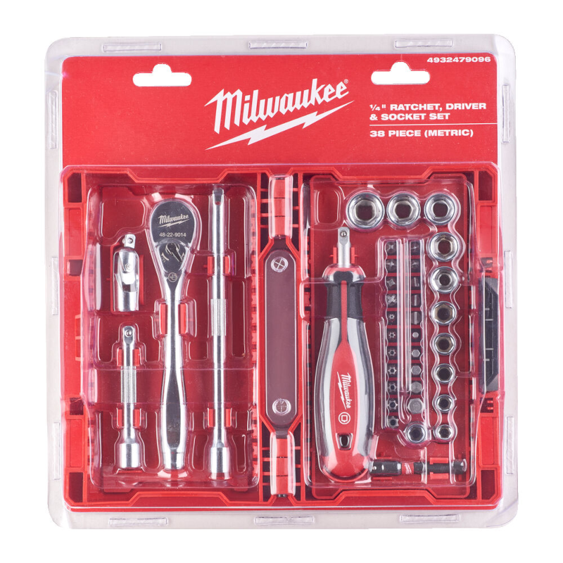 Milwaukee 1/4 Ratchet & Driver & Socket Set – 38 pcs