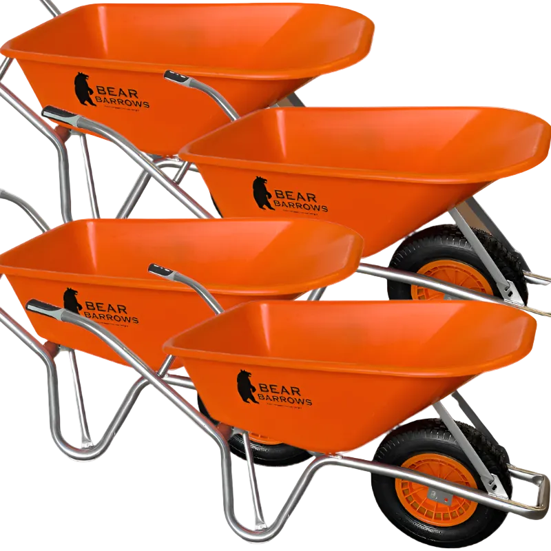 Bear Barrows 110L Orange Construction/Landscaping Wheelbarrow (Pack of 4)
