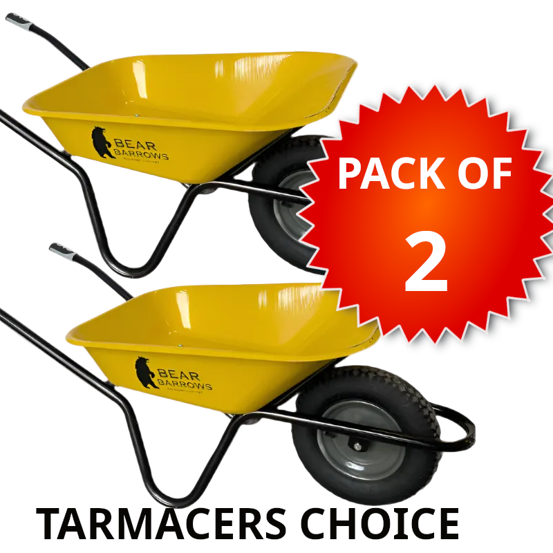 Bear Barrows X-Power 90L Yellow Tarmac/Construction Wheelbarrow (Pack of 2)