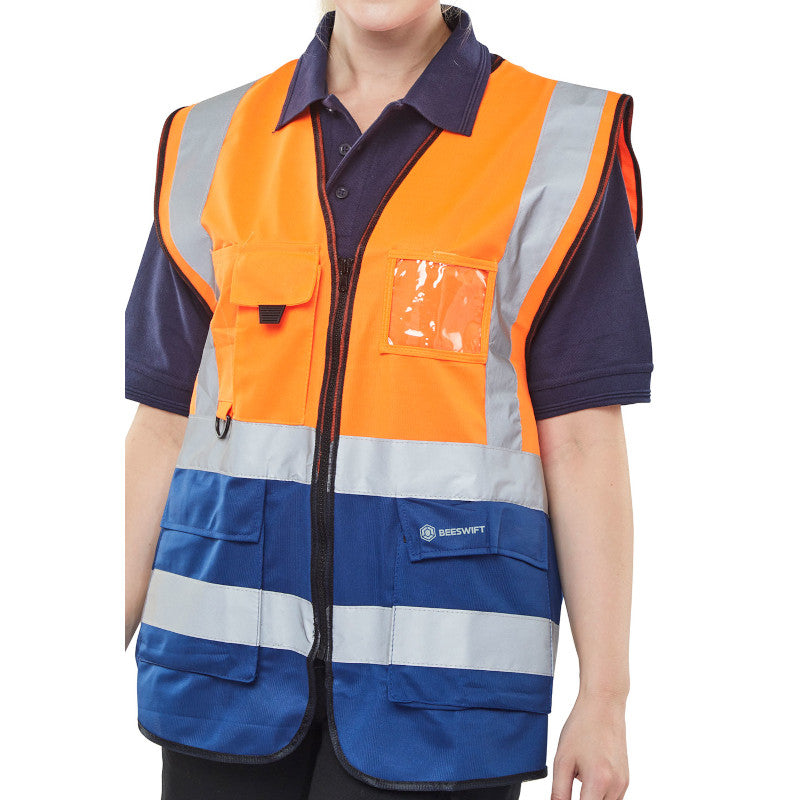 Beeswift Hi-vis Two Tone Executive Id Vest Orange / Navy