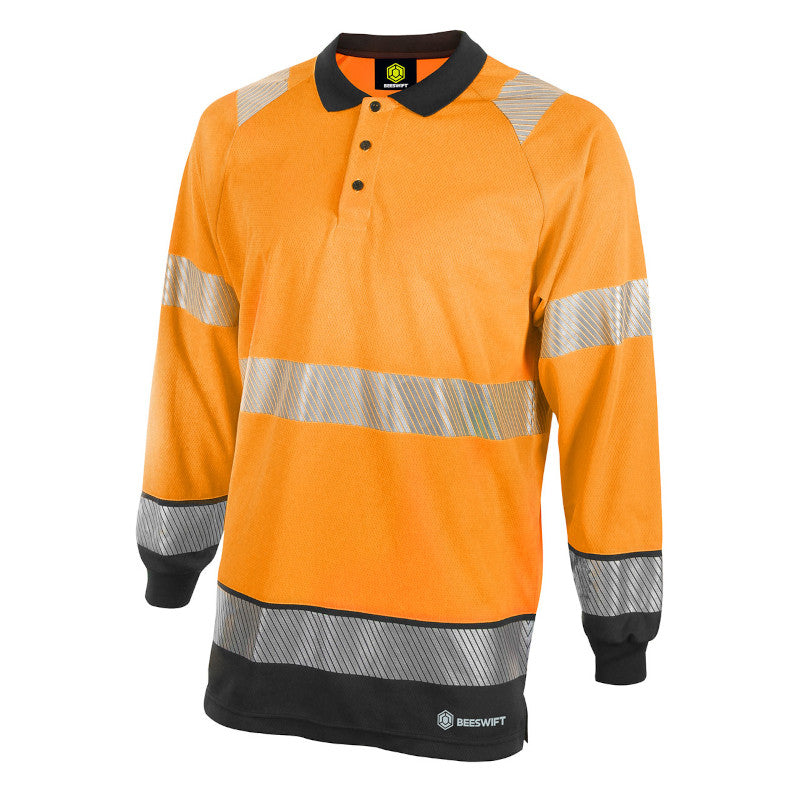 Beeswift Deltic Hi-vis Two Tone Long Sleeve Polo Shirt Orange / Black