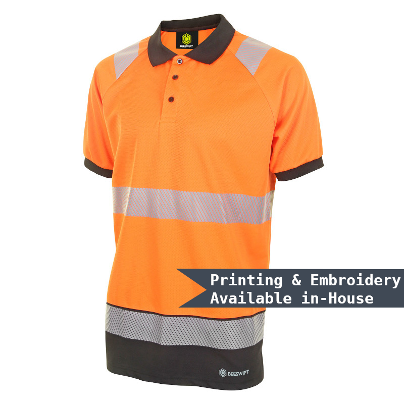 Beeswift Deltic Hi-vis Two Tone Short Sleeve Polo Shirt Orange / Black