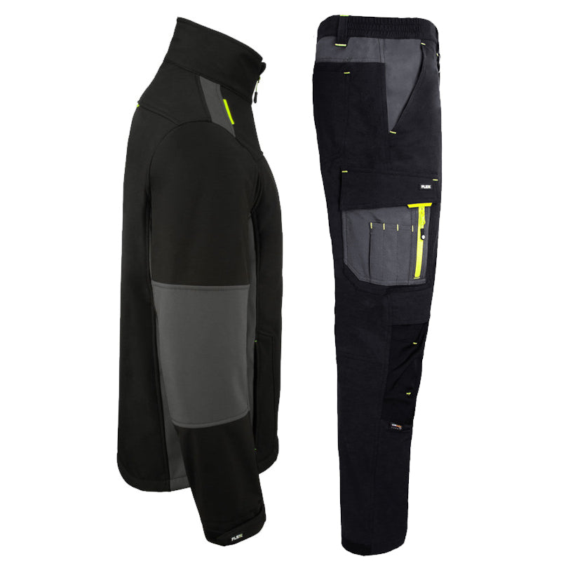 Flex Workwear Two-tone Trousers & Softshell Jacket Black/Grey