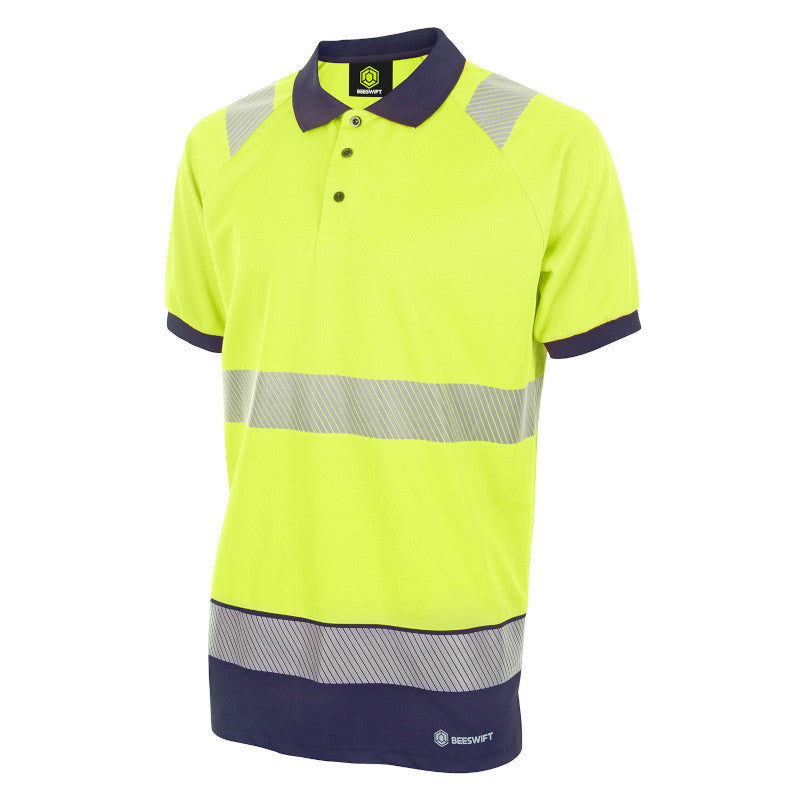 Beeswift Deltic Hi-vis Two Tone Short Sleeve Polo Shirt Saturn Yellow / Navy