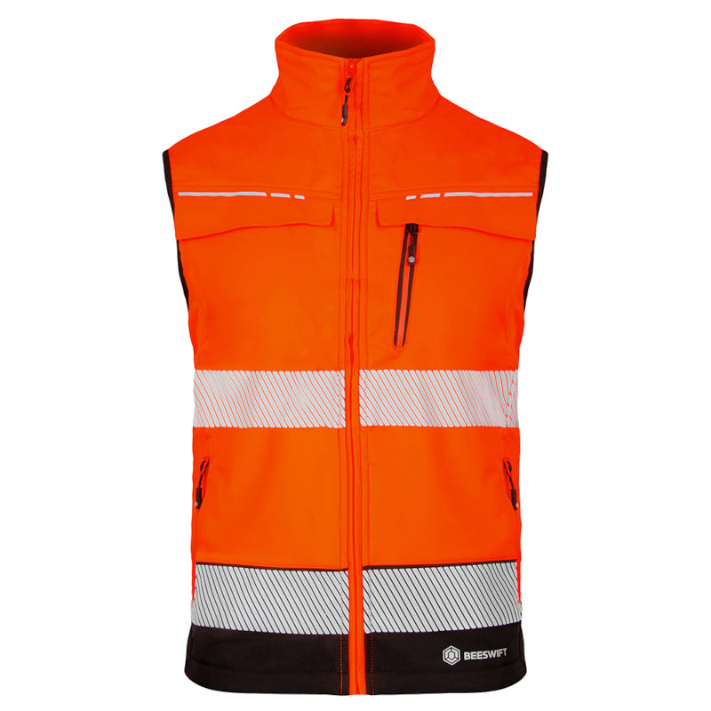 Beeswift Deltic Two-tone Hi-vis Softshell Rail Bodywarmer Orange / Black