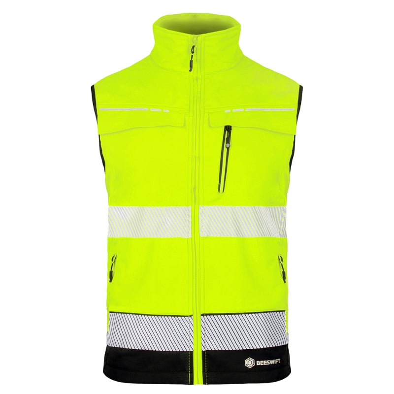 Beeswift Deltic Two-tone Hi-vis Softshell Rail Bodywarmer Saturn Yellow / Navy