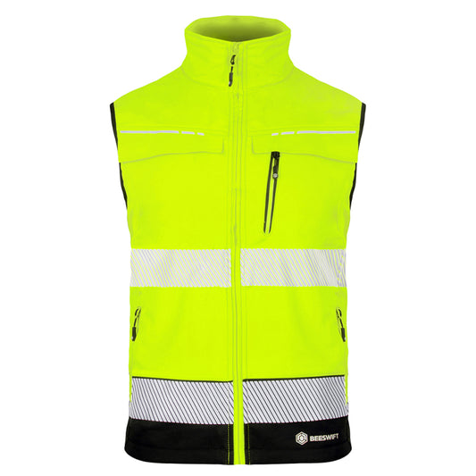 Beeswift Deltic Two-tone Hi-vis Softshell Rail Bodywarmer Saturn Yellow / Navy