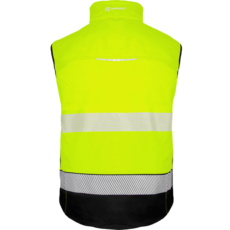 Beeswift Deltic Two-tone Hi-vis Softshell Rail Bodywarmer Saturn Yellow / Navy