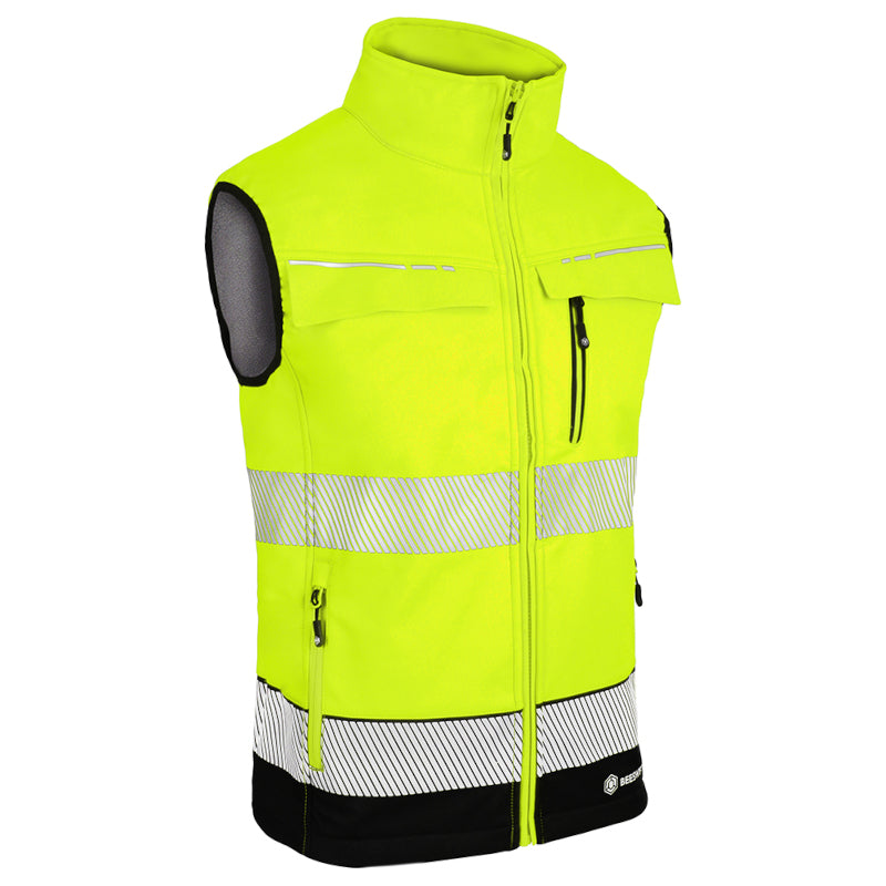 Beeswift Deltic Two-tone Hi-vis Softshell Rail Bodywarmer Saturn Yellow / Navy