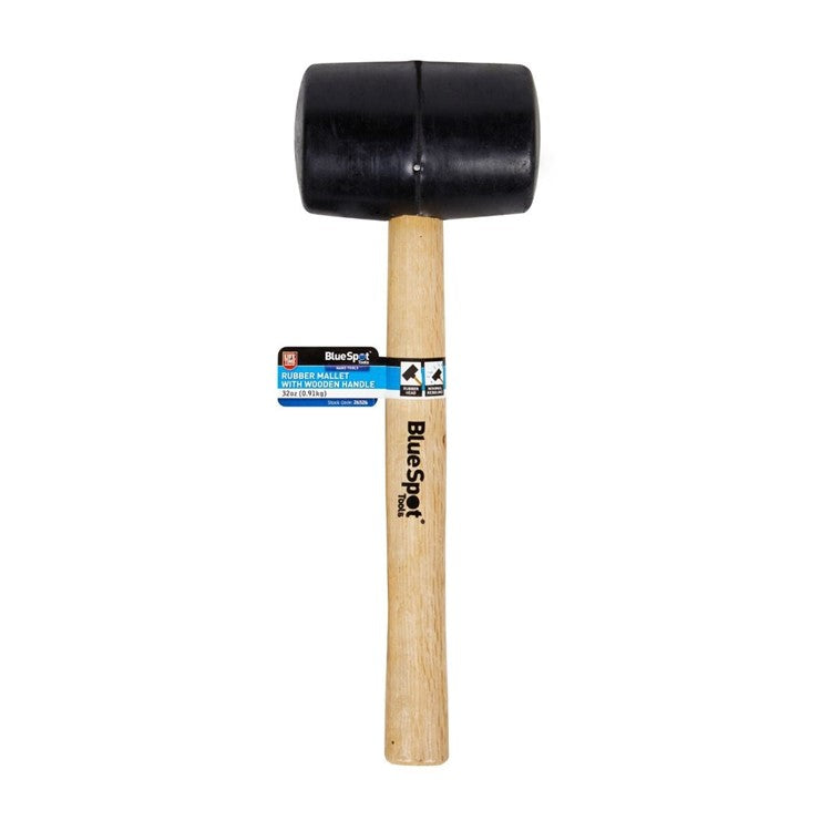 BlueSpot 32oz Black Rubber Mallet With Wooden Handle