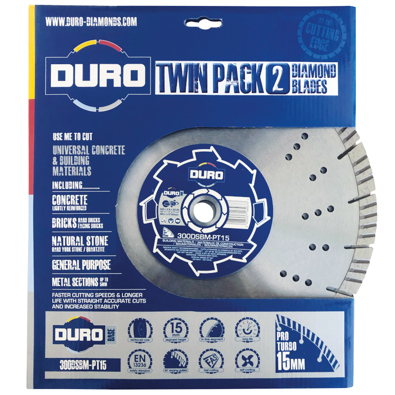 Duro Twin Pack of Universal Concrete & Building Materials Blades 15mm segment