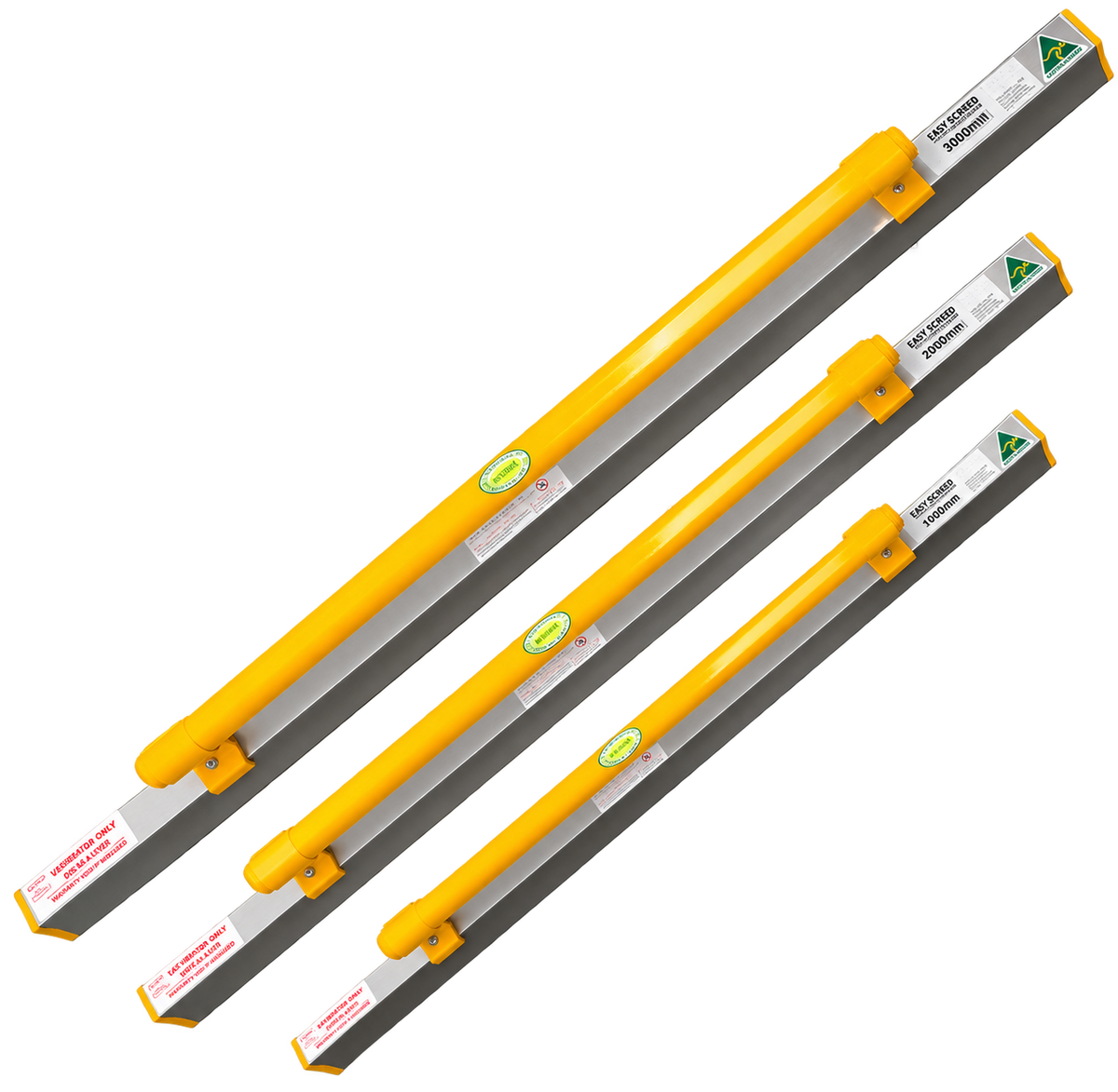 Australian 1.5m, 2.1m & 3m Aussie Concrete Screeds with Built-In Spirit Level (Pack of 3)