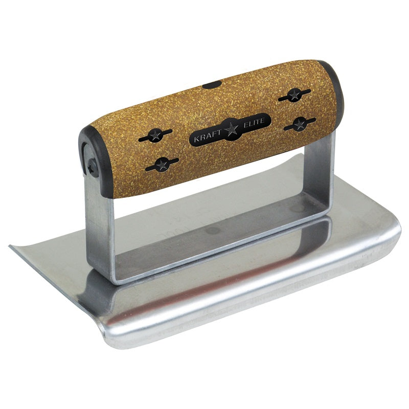 Kraft 8" x 4" 1/4"R Elite Series™ Stainless Steel Curved Edger with Cork Handle