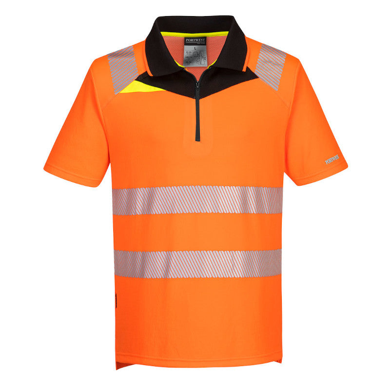 Portwest DX4 Orange Hi-Vis Zip Polo Shirt