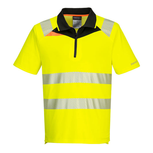 Portwest DX4 Yellow Hi-Vis Zip Polo Shirt