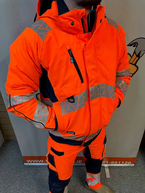 SYNQ® Sioen Beamer High-Vis Winter Waterproof Bomber Jacket Orange/Navy