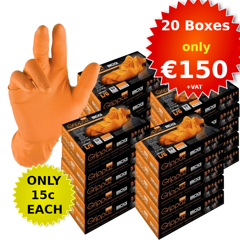 Grippaz Nitrile/Mechanics Glove Orange XL (20 Boxes of 50)