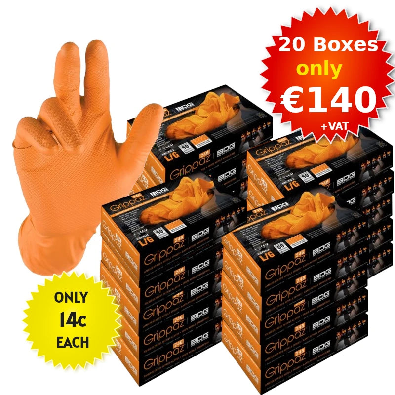 Grippaz Nitrile/Mechanics Glove Orange XL (20 Boxes of 50)