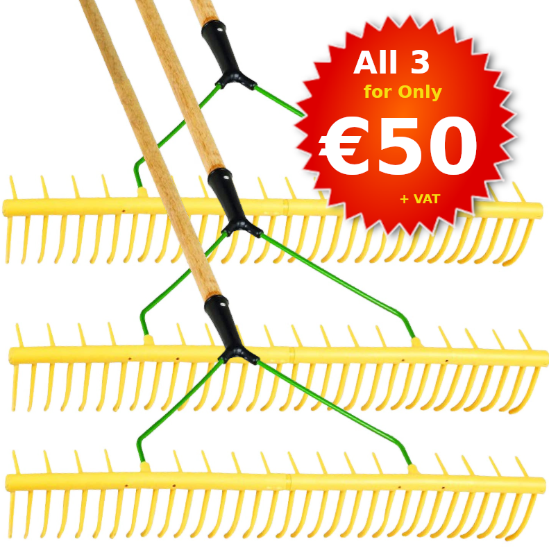 Plastic Yellow Landscape Rake 32 Teeth Curved (Pack of 3)