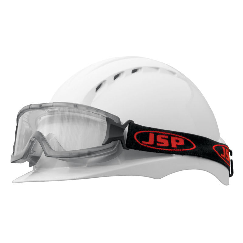 JSP EVO® Single Lens Safety Goggles - Clear Anti-scratch/Anti-mist Lens - Black / Red Strap