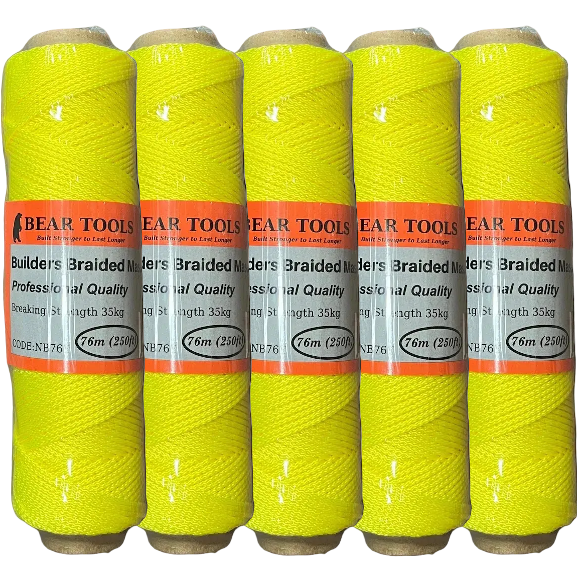 Bear Nylon Braided Masons Line 76m (250ft) x 1mm Yellow (Pack of 5)