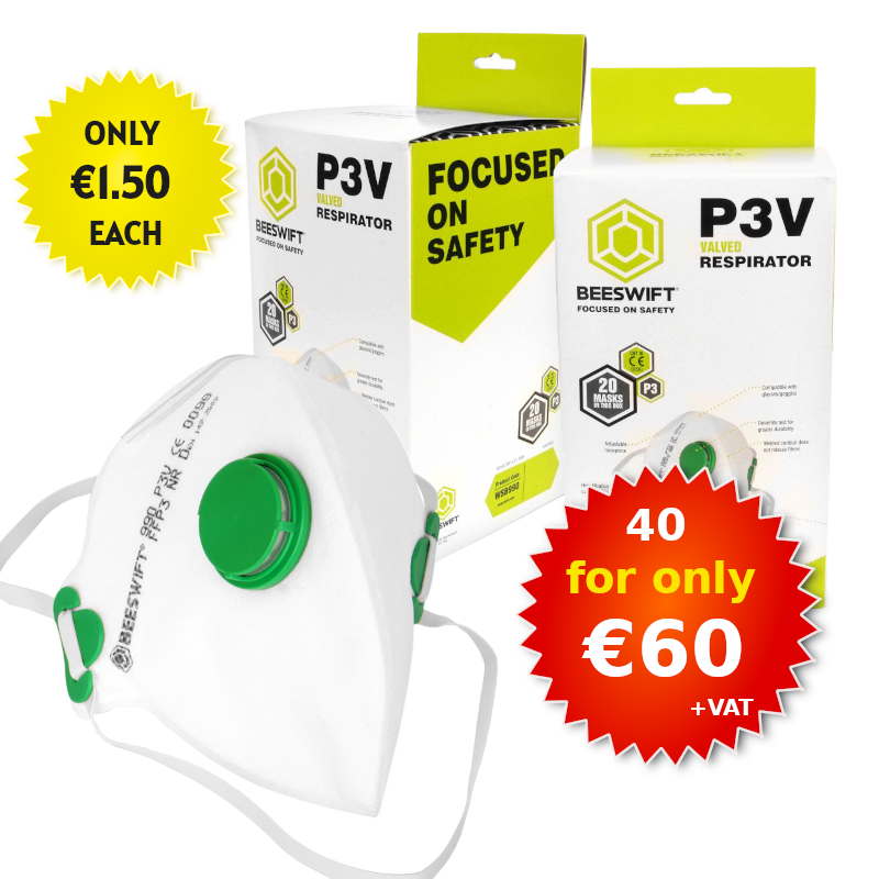 Beeswift Fold Flat P3 Valved Mask White (2 Boxes of 20)