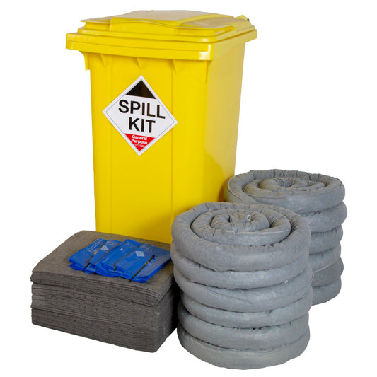 240 Litre General Purpose Spill Kit - Yellow Wheelie Bin (Large)