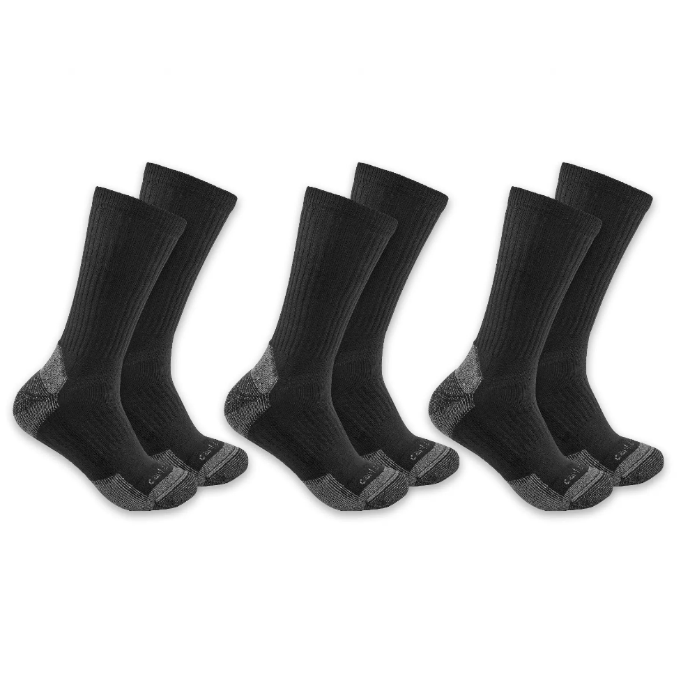 Midweight Cotton Blend Crew Sock 3 Pairs Black Large