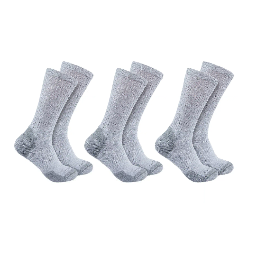 Midweight Cotton Blend Crew Sock 3 Pairs Grey Large