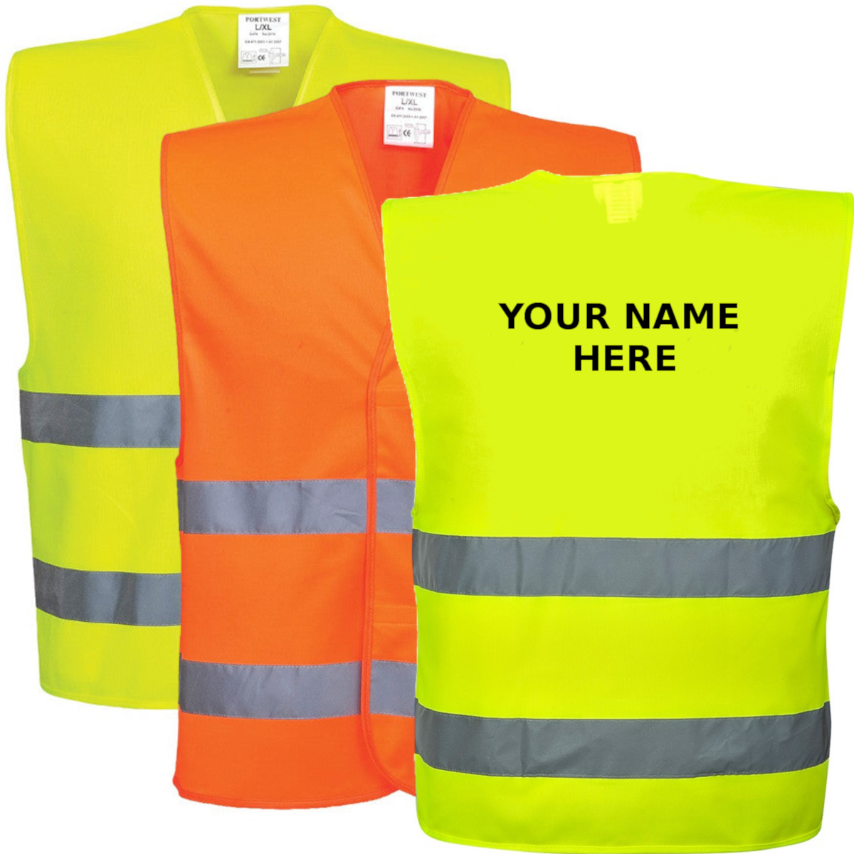 PORTWEST HI-VIS TWO BAND VEST (PACK OF 20 WITH NAME AND NUMBER)