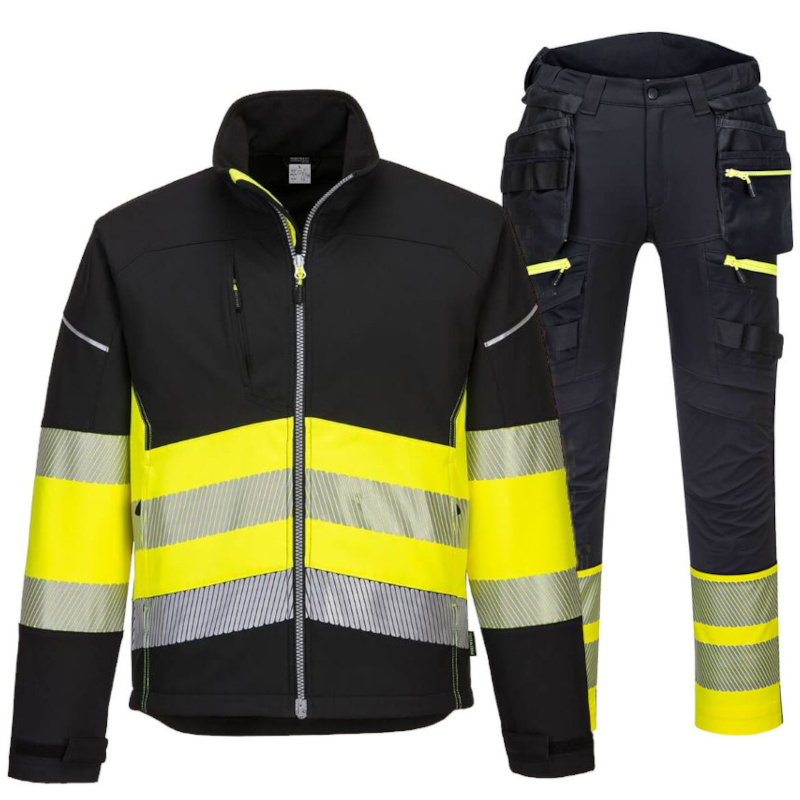 PW3 Hi-Vis Class 1 Softshell Jacket and DX4 Hi-Vis Detachable Holster Pocket Class 1 Trousers