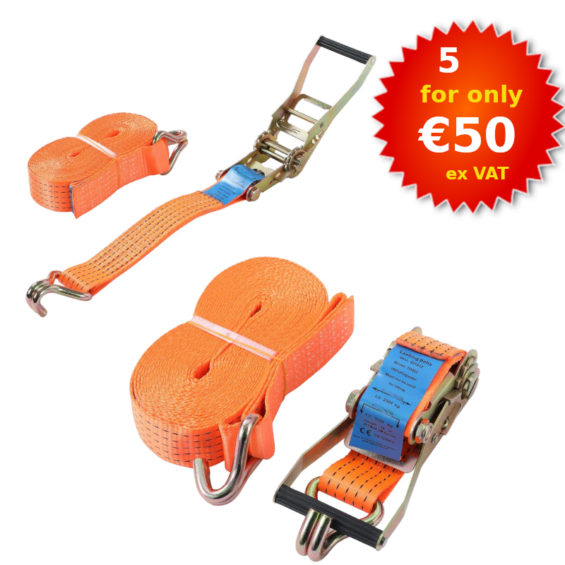 5 Tonne Ratchet Strap Orange 8m (Pack of 5)