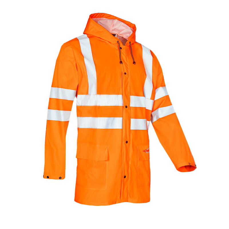 Sioen Eshton Hi-Vis Orange Rain Jacket with Fixed Hood & Norvill Hi-Vis Rain Trousers