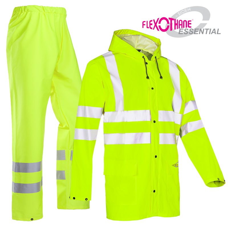 Sioen Eshton Hi-Vis Yellow Rain Jacket with Fixed Hood & Bastogne Hi-Vis Rain Trousers