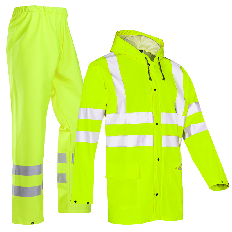 Sioen Eshton Hi-Vis Yellow Rain Jacket with Fixed Hood & Bastogne Hi-Vis Rain Trousers