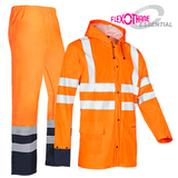 Sioen Eshton Hi-Vis Orange Rain Jacket with Fixed Hood & Norvill Hi-Vis Rain Trousers
