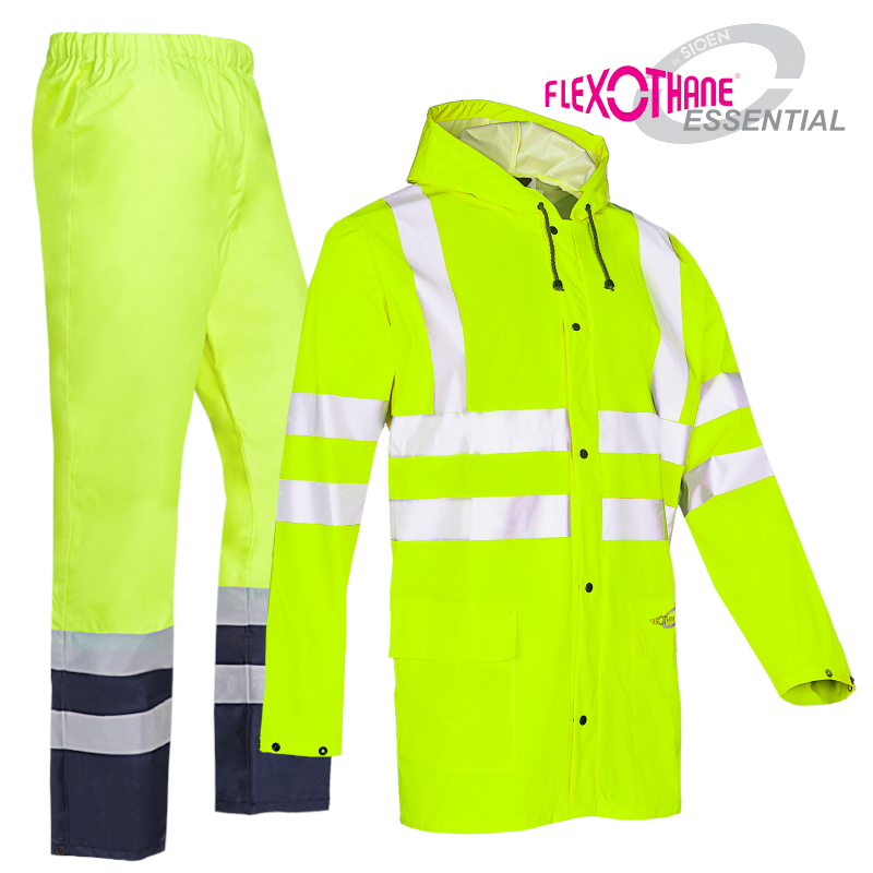 Sioen Eshton Hi-Vis Yellow Rain Jacket with Fixed Hood & Norvill Hi-Vis Rain Trousers