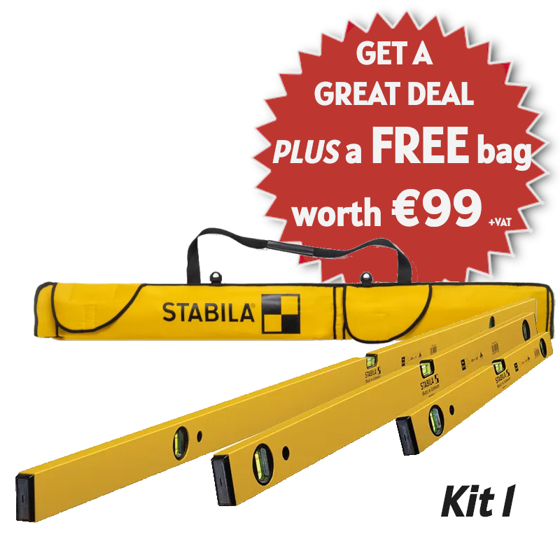 Stabila Kit 1 Spirit Level Type 70-2 Kit (60cm (2 ft), 120cm (4 ft), 180cm (6 ft) with FREE bag)